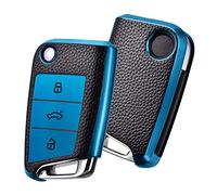 OATSBASF Funda para llave adecuada para Volkswagen, para Golf 7, Polo, Skoda, Seat, poliuretano termoplástico, textura de piel (cuero azul)
