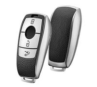 OATSBASF Funda para llave de coche adecuada para Mercedes Benz, funda para llave de clase E 2017 Clase S 2018 TPU Silicona Cuero Textura Funda Protectora (P-Silber)