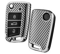 OATSBASF Funda para llave de coche compatible con Volkswagen, VW Golf 7, funda para llave de VW Polo, Skoda, Tiguan, MK 7, 3 botones (plata con patrón de fibra de carbono)