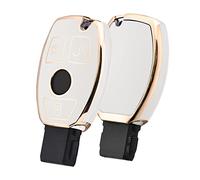 OATSBASF Funda para llave de coche para Mercedes Benz W204 W211 2-3 teclas sin llave Clase A B C E (borde dorado blanco)