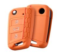 OATSBASF Funda para llave de coche para Volkswagen, compatible con VW Golf 7 MK7, funda de silicona para llave VW Polo, Skoda, Tiguan, 3 botones (G-naranja)