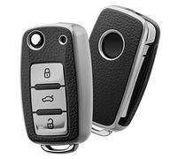 OATSBASF Funda para llave de coche VW, VW Golf caja de llave para VW Polo, Passat, Skoda, Seat, 3 botones (plata P)