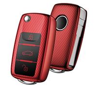 OATSBASF Funda para Llave DE para Coche VW Polo Golf 6 Skoda Seat - 2-3 Botones Carcasa [Suave] de [TPU] para Llaves - Cover de Mando y Control de Auto en (Rojo-Raya)