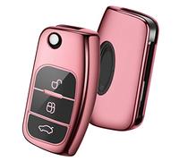 OATSBASF Funda para Llave Ford,Cover Carcasa de TPU Silicona para Ford Fiesta Focus Galaxy Fusion Mondeo C-Max S-Max Bantam,Protección Llaveros Mando a Distancia(Rosa)