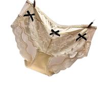 OATTIS 2 Calzoncillos De Satén Y Encaje para Mujer, Cadena De Perlas Y Decoración De Lazo, Malla Transparente, Forro Cómodo En La Entrepierna, Lencería Elegante,Color1,L 55-68KG