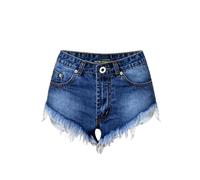 OATTIS Adelgazamiento Cintura Alta Ancha Pierna Corta Vaqueros de la Moda Mujeres desgarrado Borde Verano Delgado Picante Chica Corto,Color1,38
