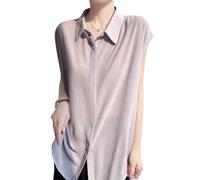 OATTIS Camiseta De Manga Corta Ajustada con Cuello Camisero De Verano para Mujer, Top Adelgazante para IR Al Trabajo,Color4,Metro