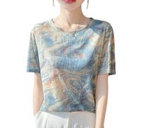 OATTIS Camiseta De Manga Corta con Cuello Redondo Estampada para Mujer, Top Informal De Punto Elástico Suave, Varios Patrones Y Tamaños Disponibles,Color5,Metro