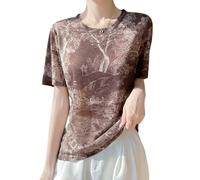 OATTIS Camiseta De Manga Corta con Cuello Redondo Estampada para Mujer, Top Informal De Punto Elástico Suave, Varios Patrones Y Tamaños Disponibles,Color7,l