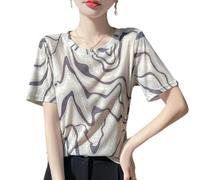 OATTIS Camiseta De Manga Corta con Cuello Redondo Estampada para Mujer, Top Informal De Punto Elástico Suave, Varios Patrones Y Tamaños Disponibles,Color4,Metro