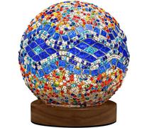 OATTIS Lámpara de Noche Vintage con Bola de Cristal de Mosaico, lámpara de mesita de Noche Recargable, lámpara Redonda turca para Dormitorio y Sala de Estar
