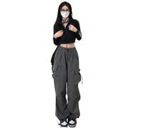 OATTIS Loose-Fit Straight-Leg Wide-Leg Casual Vintage Design Sensibilidad Cargo Pantalones Mujeres Bolsillo Grande de Moda,Color1,SG
