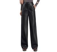 OATTIS Pantalones De Cuero PU, Pantalones De Pierna Recta Colgantes para Mujer, Estilos De Otoño E Invierno, Textura Adelgazante Casual De Cintura Alta, Pantalones De Pierna Ancha,Color1,SG