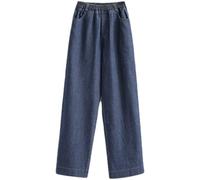 OATTIS Pantalones Sueltos De Cintura Elástica De Otoño De Pierna Recta Lavados Oscuros, Pantalones De Pierna Ancha, Jeans,l
