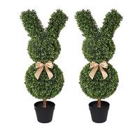 OAZALDA Árbol topiario Artificial en Forma de Conejo, 35 Pulgadas, Resistente a los Rayos UV, Planta topiaria de boj sintética para decoración de Porche (Juego de Dos)