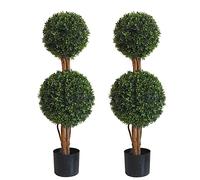 OAZALDA Árbol topiario Realista de boj de Doble Bola de 3 pies para Uso en Interiores y Exteriores, árbol topiario sintético para Porche, hogar, decoración de jardín (Juego de 2)