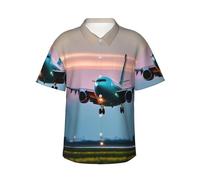 OAZCVBNN Airplane in The Evening Lights - Camisa hawaiana de manga corta para hombre, para vacaciones en la playa, ligera, informal, Negro, 3XL