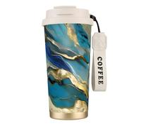 OAZCVBNN Azurite - Taza de viaje de acero inoxidable con estampado de mármol de aceite dorado y verde azulado y aluminio para café, para escuela, camping, picnic