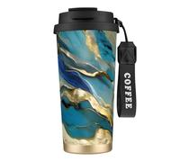 OAZCVBNN Azurite - Taza de viaje de acero inoxidable con estampado de mármol de aceite dorado y verde azulado y aluminio para café, para escuela, camping, picnic