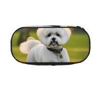 OAZCVBNN Bichon Frise - Estuche ligero y práctico con estampado de perro sobre la hierba, para escuela, estudiantes, maquillaje, viajes, niño y niña, Black, Talla única, Organizador de bolsas