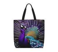 OAZCVBNN Bolsa de viaje con estampado de pavo real morado, reutilizable, respetuosa con el medio ambiente, ligera, para el trabajo, uso diario