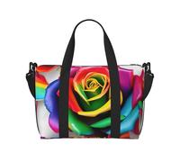 OAZCVBNN Bolsa de viaje versátil unisex con estampado de flores arcoíris y rosas ligeras para fin de semana, acampadas y aventuras al aire libre