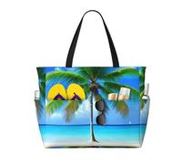 OAZCVBNN Bolsa reutilizable con estampado de palmeras y mar transparente para verano, ligera, vacaciones, picnic, gimnasio, camping, uso versátil