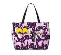 OAZCVBNN Bolsa reutilizable con estampado rosa de unicornios, elegante, ligera, para vacaciones, picnic, gimnasio, camping, uso versátil