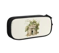OAZCVBNN Estuche con diseño de edificio antiguo con rama de olivo romano y estampado griego para guardar lápices, maquillaje, borradores, bolígrafos, estudiantes, escuela, oficina, multiescena, Black