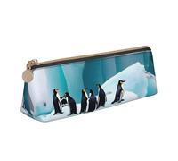 OAZCVBNN Estuche de lápices de cuero con estampado de pingüinos en iceberg, elegante bolsa para escuela, viajes, maquillaje