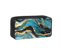 OAZCVBNN Estuche organizador de papelería con estampado de mármol azul turquesa y dorado de gran capacidad para oficina, viajes, dormitorio