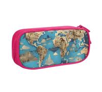 OAZCVBNN Estuche para lápices con impresión de mapa de geografía mundial, almacenamiento de maquillaje, gomas de borrar, bolígrafos, estudiantes, escuela, oficina, multiescena, Pink, Talla única
