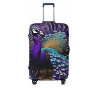 OAZCVBNN Funda para maleta de viaje con estampado de pavo real morado con diseño elástico antiarañazos, Black, S
