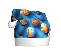 OAZCVBNN Gorra azul de Papá Noel con estampado de voleibol para adultos, sombrero de Navidad, gorro de vacaciones para celebraciones de Año Nuevo, fiesta