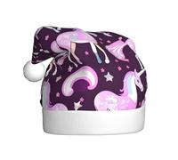 OAZCVBNN Gorro de Papá Noel con estampado rosa de unicornios para adultos, sombrero de Navidad, gorro de vacaciones para fiestas de Año Nuevo