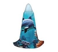 OAZCVBNN Hermoso disfraz de delfines del mundo submarino con estampado de coral, para carnaval, capa con capucha, disfraz de fiesta de temporada, eventos de mago
