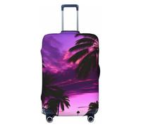 OAZCVBNN Maleta lavable con estampado de palmera morada y atardecer universal, elástica, protector de equipaje, accesorio de viaje, Black, L, Equipaje de mano