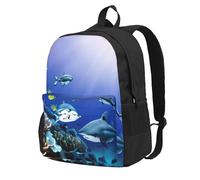 OAZCVBNN Mochila de gran capacidad con estampado de tiburón que nade bajo el mar, ligera, para senderismo, al aire libre, viajes, uso diario