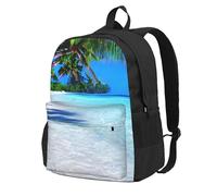 OAZCVBNN Mochila de gran capacidad con estampado tropical de arena blanca y océano, para adultos, ligera, para senderismo, al aire libre, viajes, uso diario