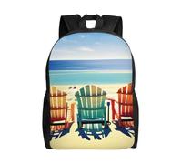 OAZCVBNN Mochila de hombro doble con estampado de escena de playa con sillas, ligera, resistente al agua, unisex, para viajes al aire libre