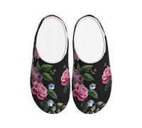 OAZCVBNN Pantuflas lavables con estampado de rosas negras Blackgound de uso versátil, antibolitas, para mujeres y hombres, zapatos elegantes y acogedores