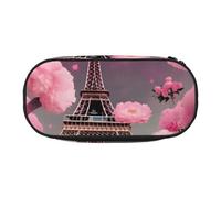OAZCVBNN Paris Street - Estuche para lápices, diseño de Torre Eiffel con estampado floral rosa, ligero, práctico, para escuela, estudiantes, maquillaje, viajes, niño y niña, Black, Talla única