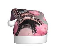 OAZCVBNN Paris Street - Sombrero de Navidad con estampado floral rosa de la Torre Eiffel para adultos, gorro de Papá Noel, decoración de temporada