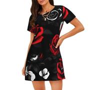 OAZCVBNN Pijama elástico con estampado de rosas negras, blancas y rojas, agradable a la piel, suave, para caminar, ir de compras, viajes, Negro, 3XL