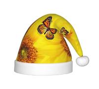 OAZCVBNN Sombrero festivo de Navidad con estampado de mariposas y flores amarillas para niños, sombreros de 13.7 pulgadas para fiestas de Papá Noel, fiestas de Halloween