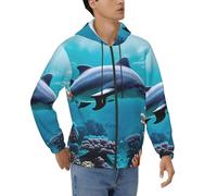 OAZCVBNN Sudadera con capucha para hombre con estampado de delfines del mundo submarino, cómoda, con bolsillos, informal, uso diario, ropa deportiva, Negro, M
