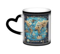 OAZCVBNN Taza de cerámica con diseño de mapa de la geografía mundial, diseño de cielo estrellado que cambia de color, regalo diario, taza de café para cumpleaños, aniversario