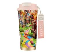 OAZCVBNN Taza de viaje de acero inoxidable con estampado de Candy Land, taza de café para escuela, camping, picnic