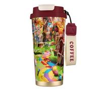 OAZCVBNN Taza de viaje de acero inoxidable con estampado de Candy Land, taza de café para escuela, camping, picnic