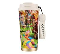 OAZCVBNN Taza de viaje de acero inoxidable con estampado de Candy Land, taza de café para escuela, camping, picnic